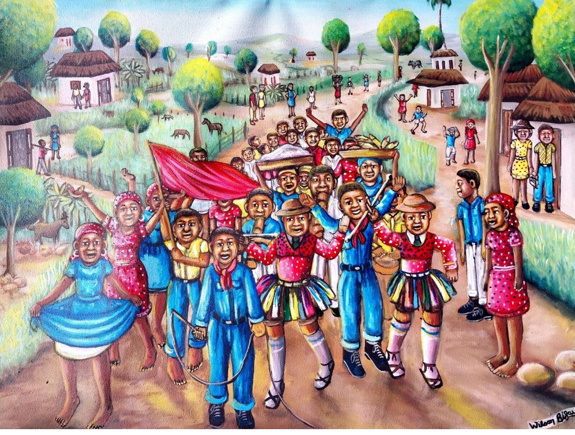 Rara Street Band – Original Haitian Acrylic Painting (36x24 in)