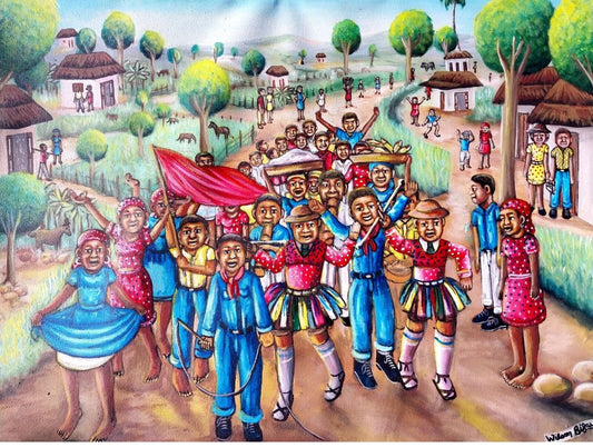 Rara Street Band – Original Haitian Acrylic Painting (36x24 in)